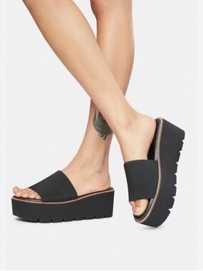 Dirty Laundry Pivot Black Platform Wedge Slide Sandals 90’s Grunge Y2K Size 6